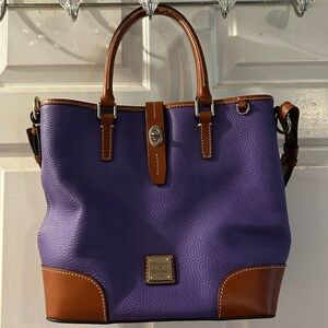 Dooney & Bourke Purple Pebble Leather Tote with Brown Trim